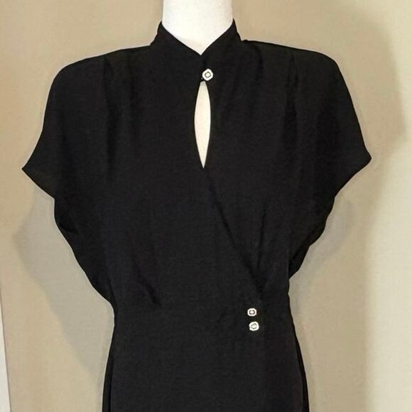 Vintage Cache Mandarin Collar Jumpsuit Women's 12 Black - Picture 2 of 10